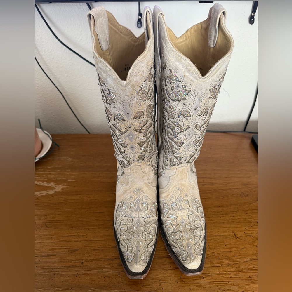Corral Cream Embellished Heeled Boots